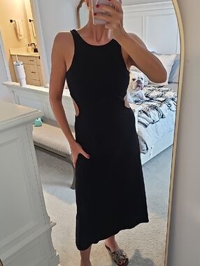 Frame Denim Black Midi Dress with Side Cutouts